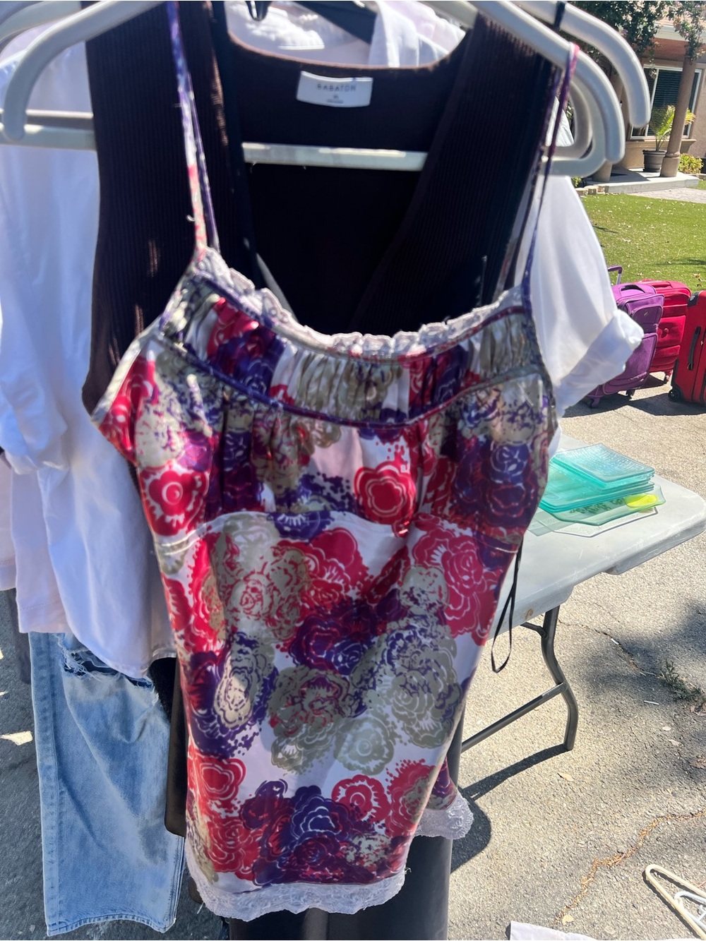 DKNY Pink, Purple & Gold Floral Satin Cami